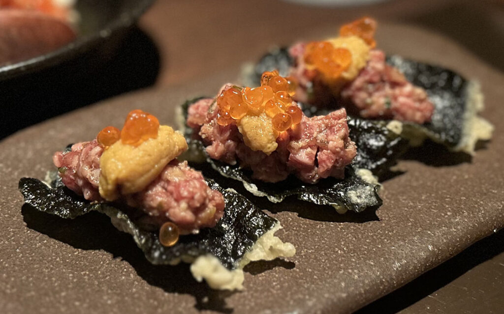 Beef tartar seaweed crisp at High Yaki Modern Izakaya and Bar