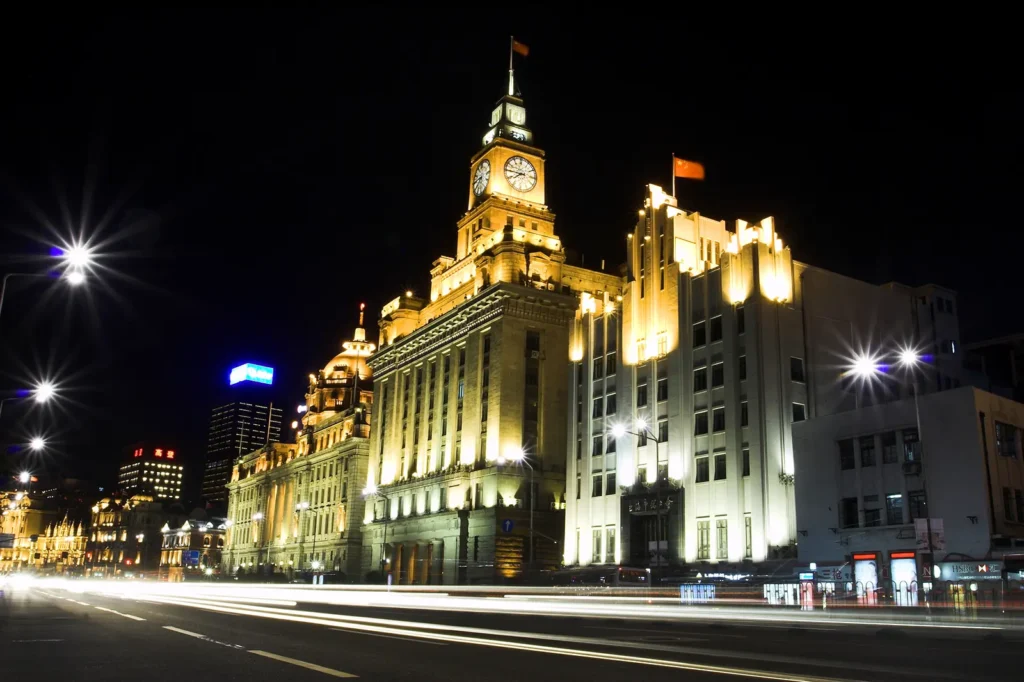 Historic buildings on The Bund Shanghai at night, one of the top attractions in shanghai