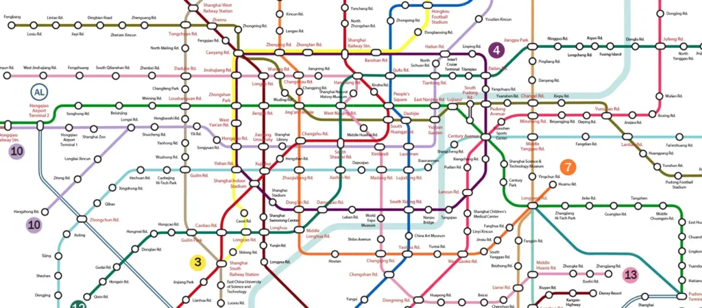Shanghai travel guide map showing metro lines