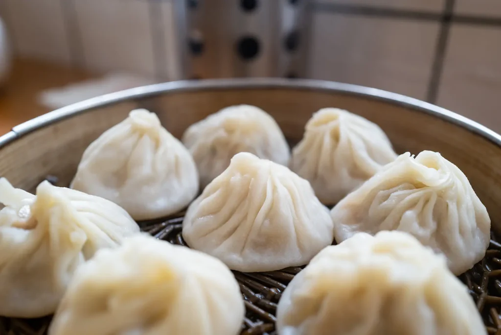 Freshly steamed Xiaolongbao in Shanghai at a local neighbourhood store