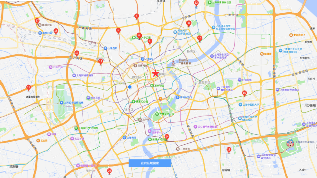 Map showing locations of RT Mart in Shanghai