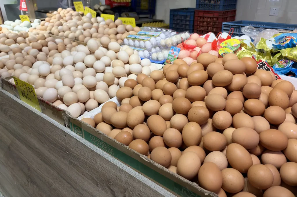 Eggs on display at Wu Zhong wet market in Shanghai