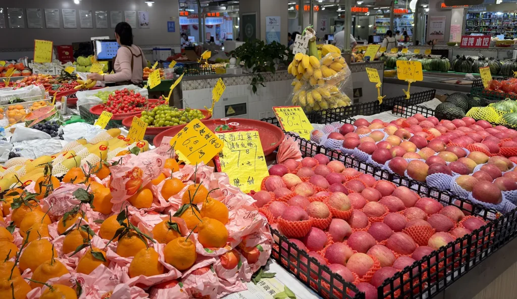 Fresh fruit on display at Fu Zhong Wet Market in Shanghai