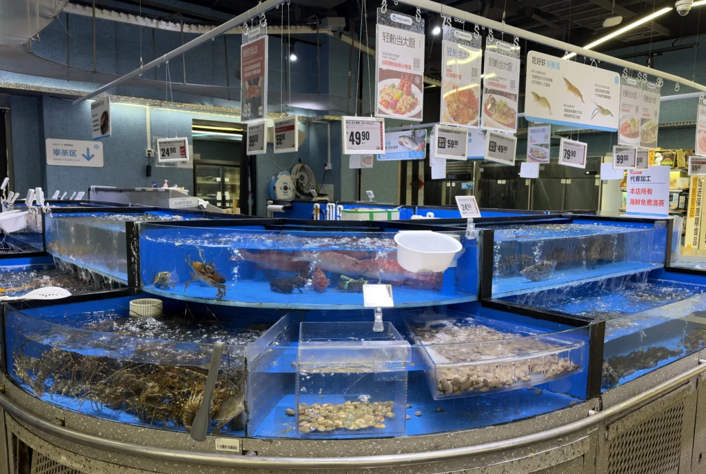 Live seafood area of Hema (Freshippo) in Shanghai
