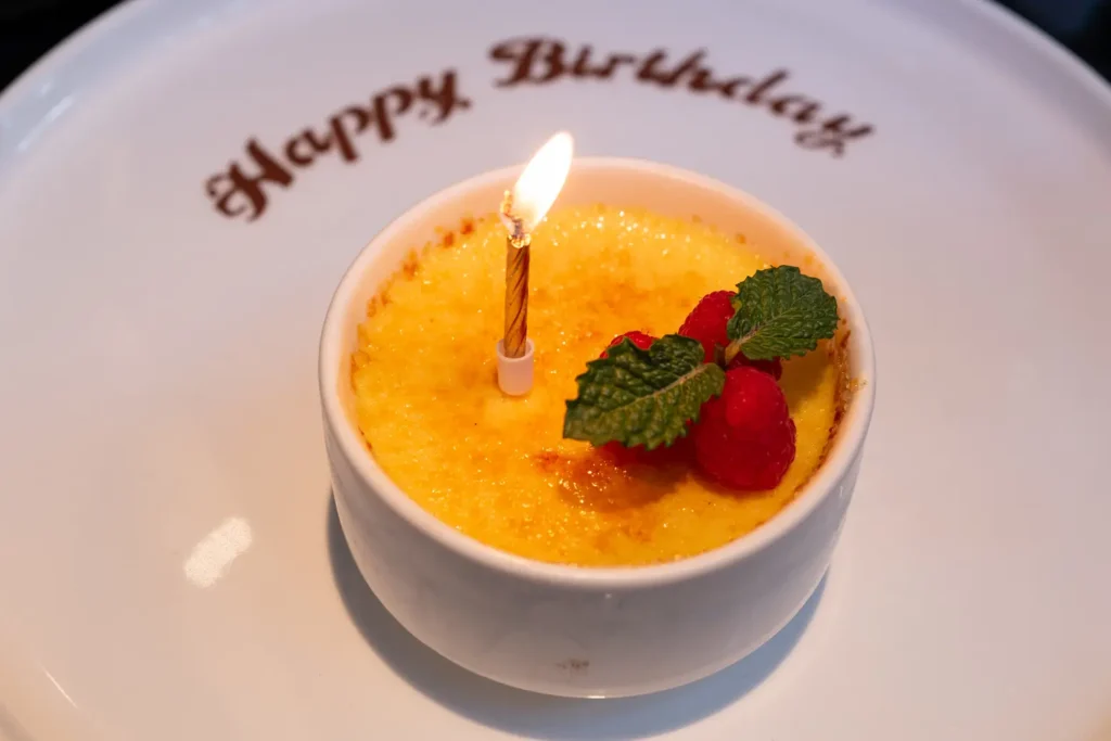 A special birthday dessert and candle at Lawry's The Prime Rib in Shanghai