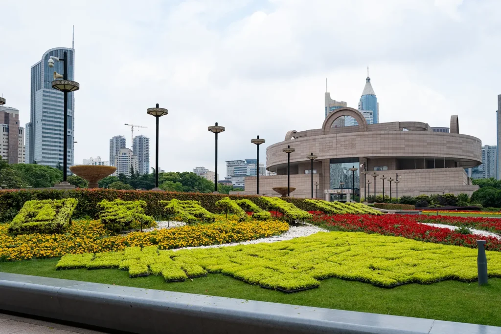Shanghai Museum in People's Square, Shanghai, with skyscrapers in the background