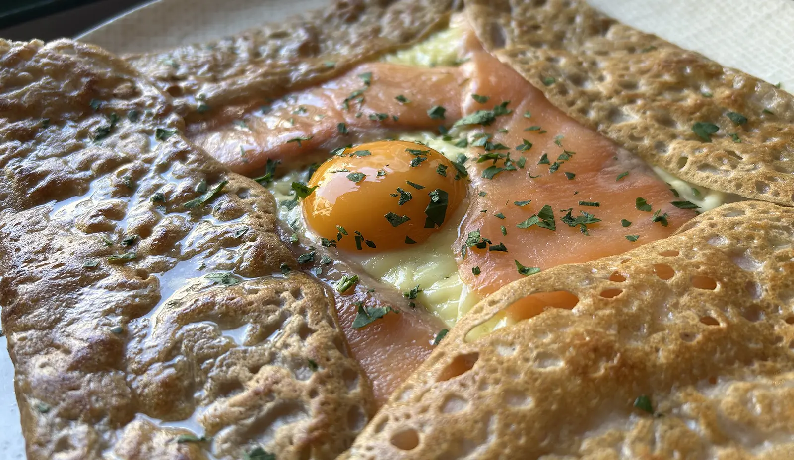 RAC Shanghai Galette with smoked salmon and egg