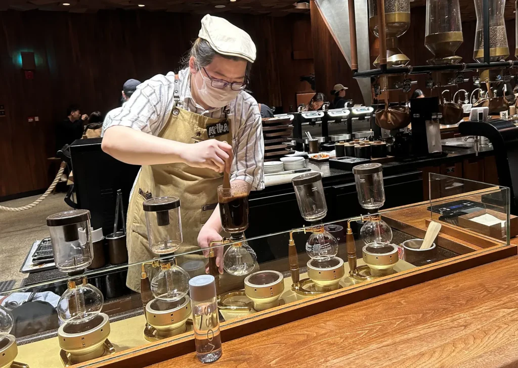 Coffee preparation at the Starbucks Roastery in Taikoo Hui Shanghai