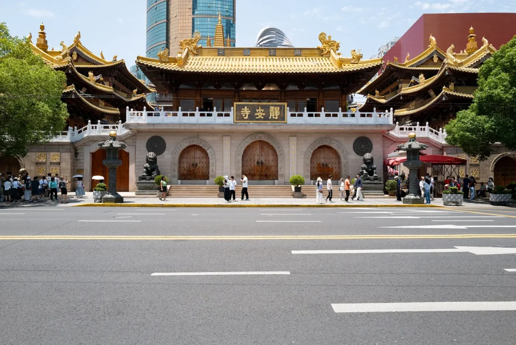 Jing'an Temple entrance on West Nanjing Road Shanghai, a late afternoon stop on a 2-day itinerary